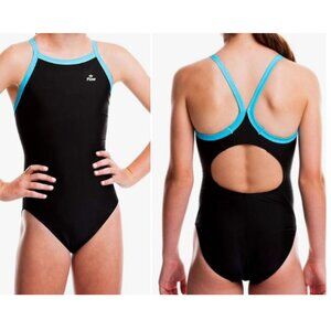 Flow Ignite Girl's One Piece Competition Swim Suit Black/Aqua Size 29